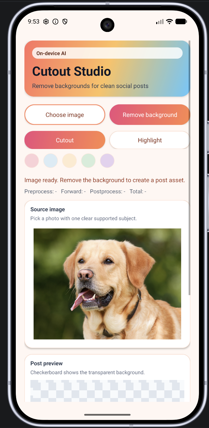 Image Alt Text:Labrador image selected in the Android emulator.
