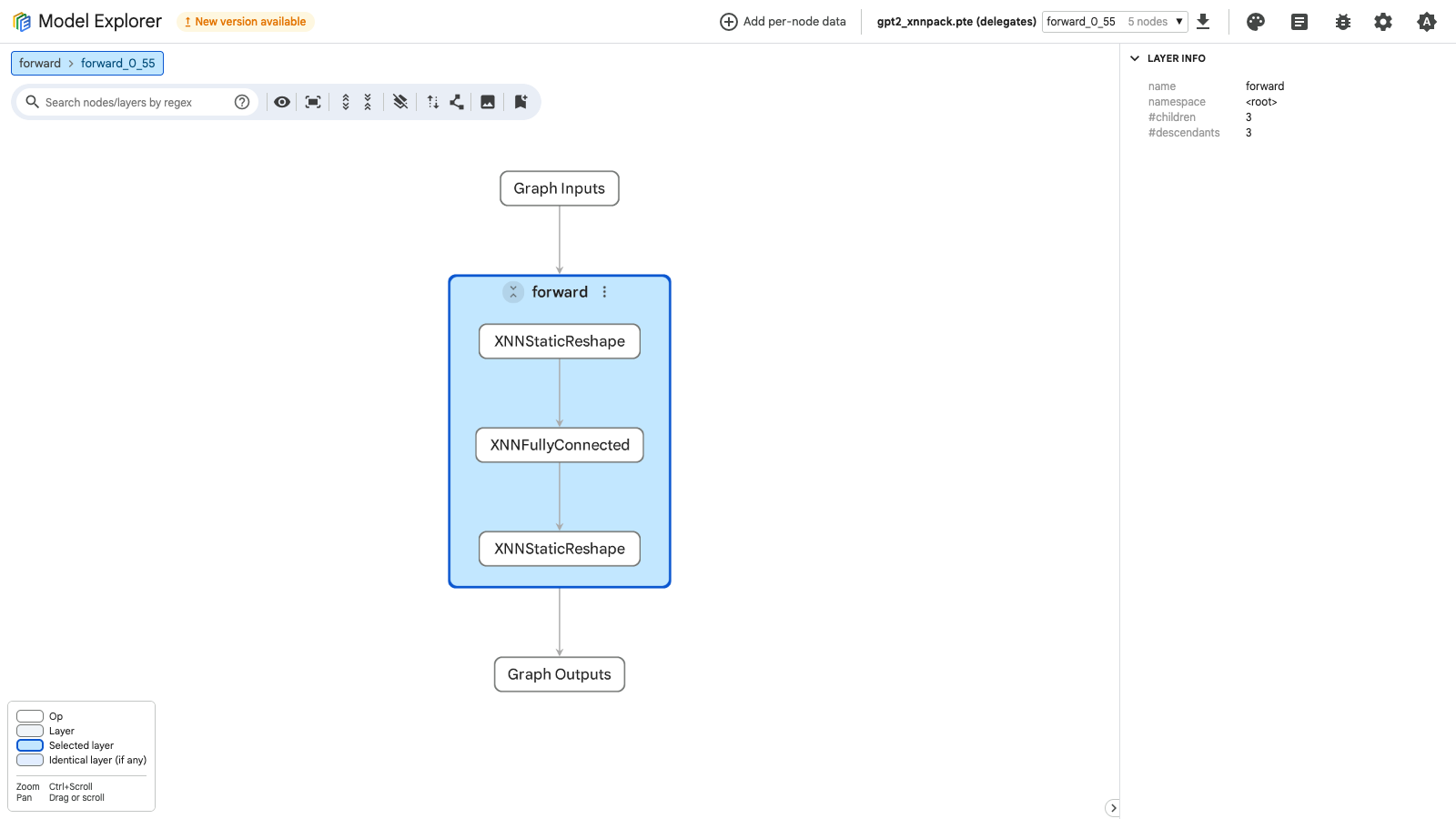 Image Alt Text:Model Explorer view of a GPT-2 XNNPACK delegate subgraph.
