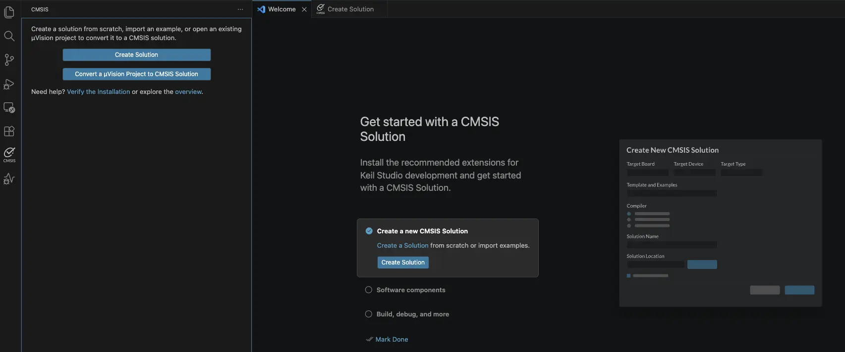 Image Alt Text:VS Code Activity Bar showing the Keil Studio extension icons after successful installation of the Keil Studio Pack