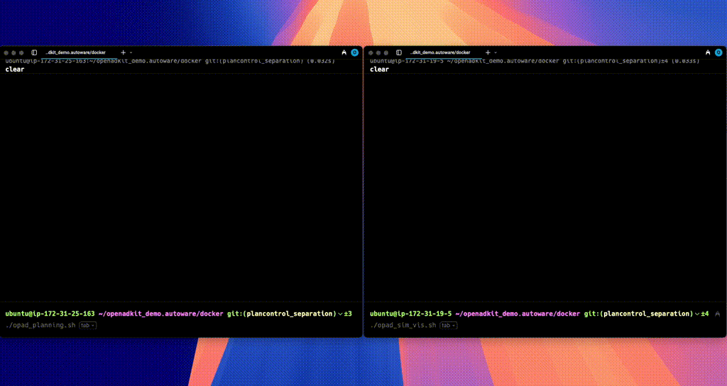 Image Alt Text:Distributed OpenAD Kit simulation running on two Arm-based instances with visualizer and simulator coordination over DDS alt-text