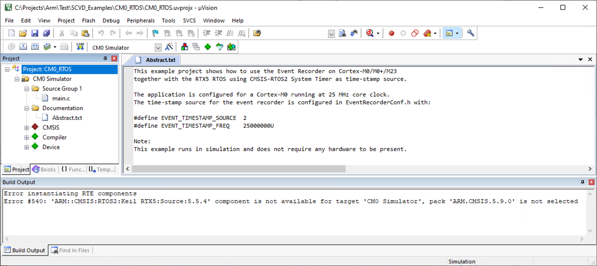 Image Alt Text:Keil RTX5 component not available for target