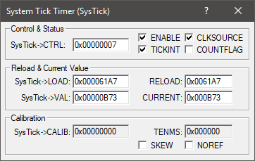 Image Alt Text:SysTick Timer Window