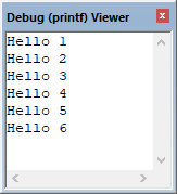 Image Alt Text:Output in the Debug (printf) Viewer window