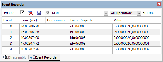 Image Alt Text:Filtered Event Recorder window