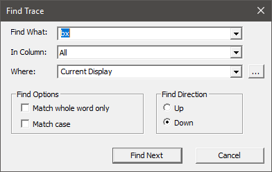 Image Alt Text:Find a Trace Record Window