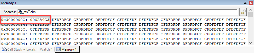 Image Alt Text:g_msTicks in Memory 1 Window