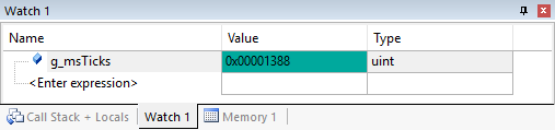 Image Alt Text:g_msTicks in Watch 1 Window