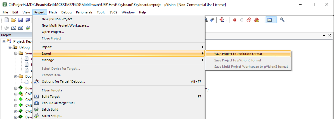 Image Alt Text:Export csolution from µVision
