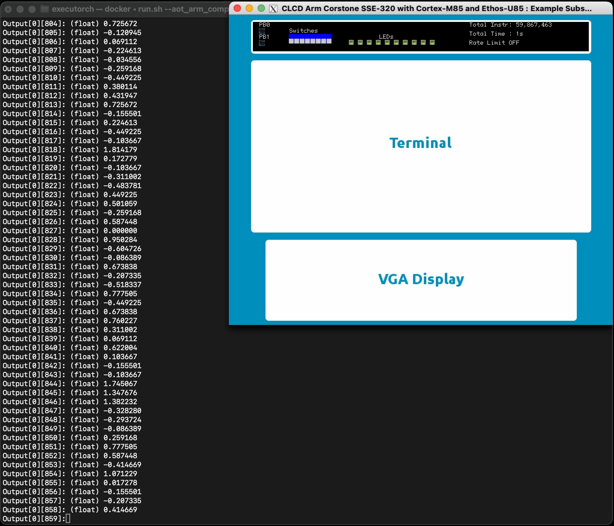 Image Alt Text:Terminal and FVP output