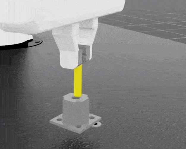 Image Alt Text:Isaac Lab simulation of a Franka arm aligning and inserting a yellow peg into a tight-clearance socket. The placement shows the contact-rich task that the policy learns after 50 PPO training epochs.