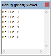 Image Alt Text: Output in the Debug (printf) Viewer window