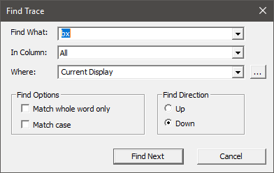 Image Alt Text: Find a Trace Record Window