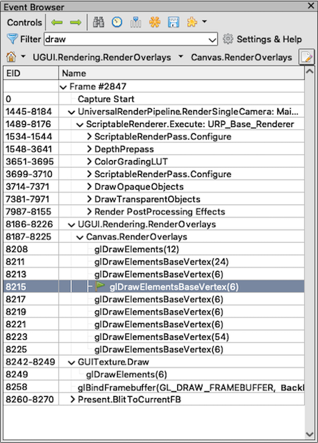 Image Alt Text:Event Browser in RenderDoc