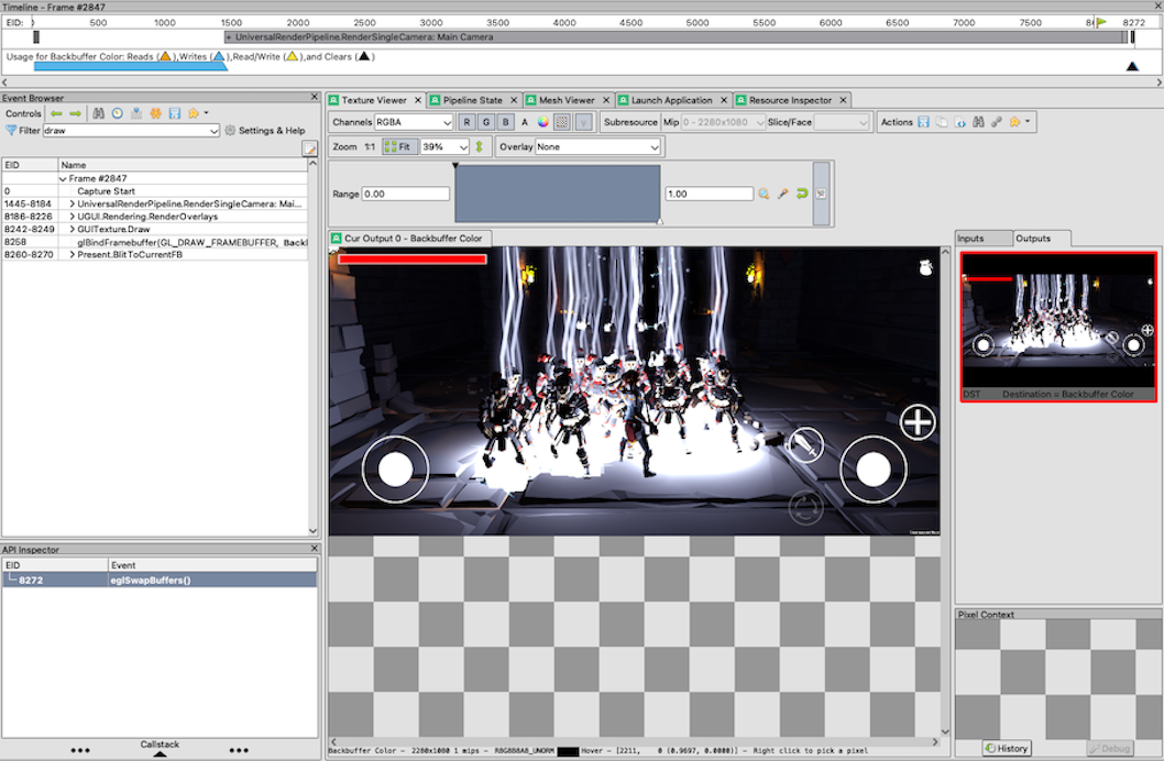 Image Alt Text:A captured frame loaded into RenderDoc