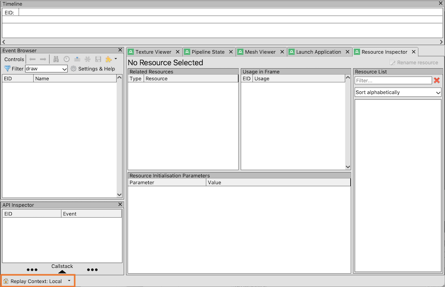 Image Alt Text:Replay Context dropdown location in RenderDoc
