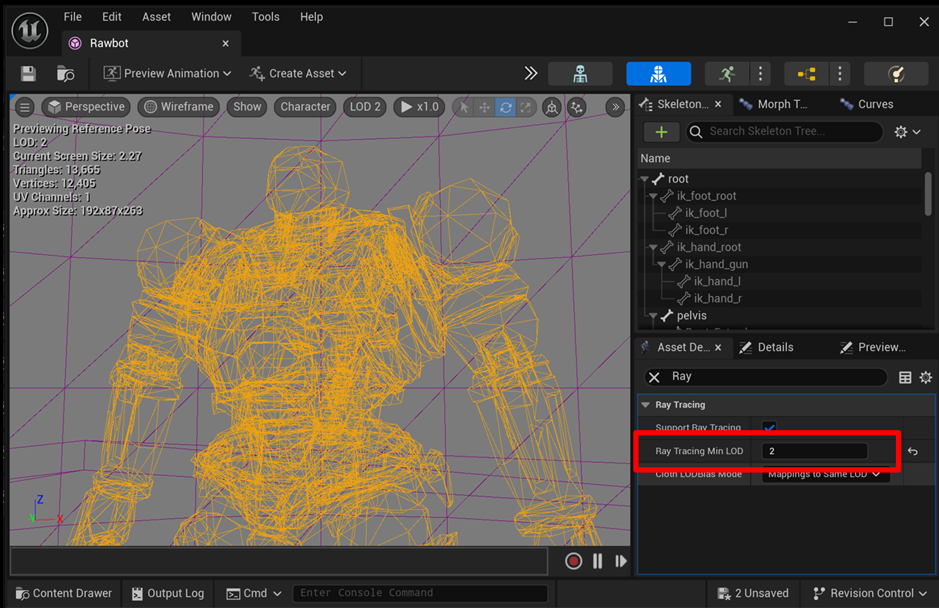 Image Alt Text:Figure 1. Select higher LOD for ray tracing in Unreal editor.