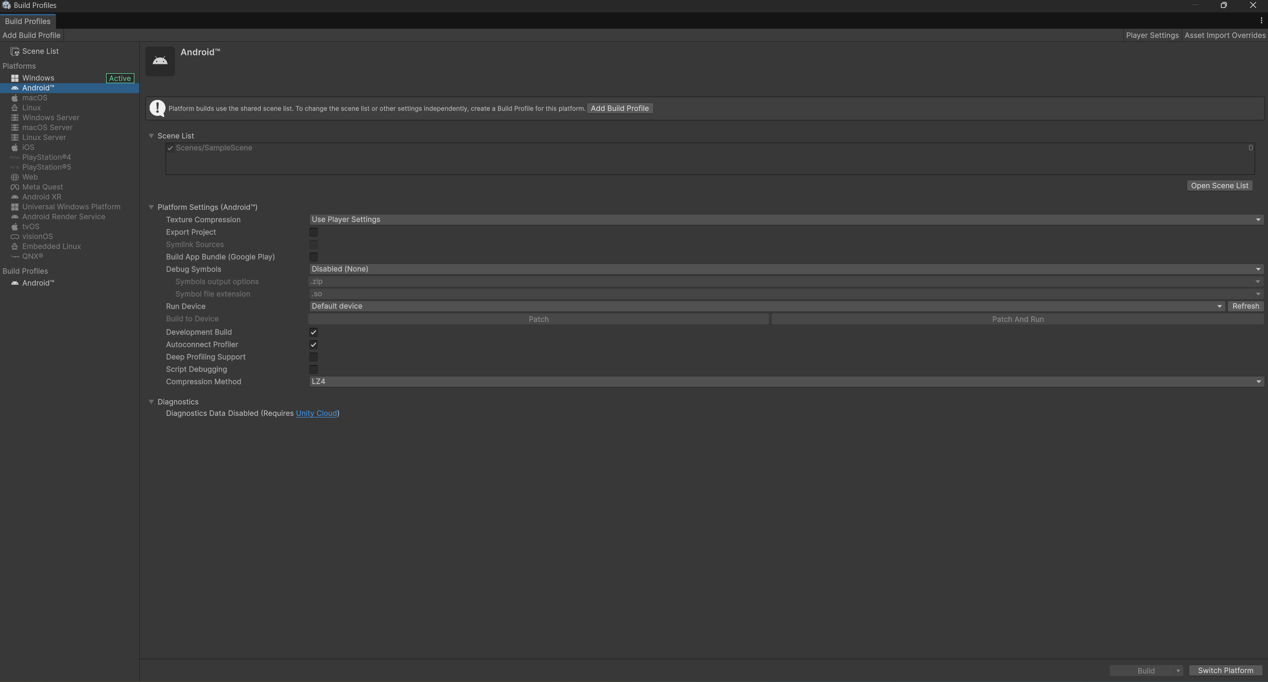 Image Alt Text:Enable profiling options