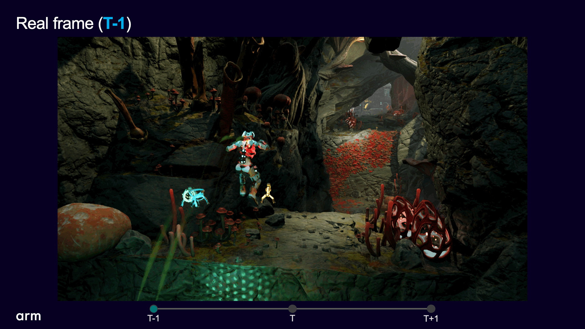 Image Alt Text:Animation showing two consecutive frames being warped toward an intermediate timestep using optical flow, then combined by the NFRU neural network into a single coherent in-between frame