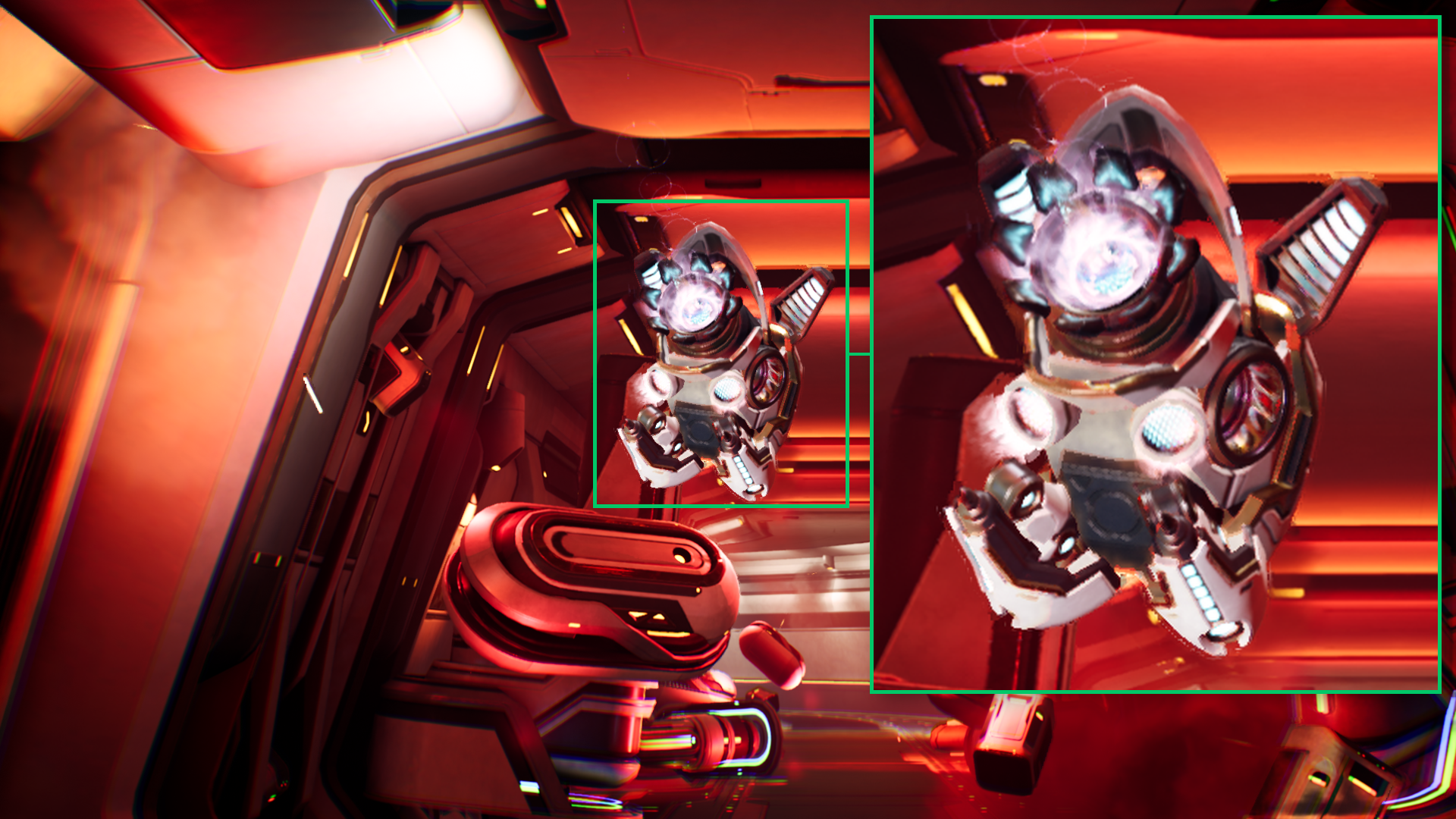 Image Alt Text:Marked moving character lighting area in the generated frame, with a zoomed inset showing a natural interpolated result