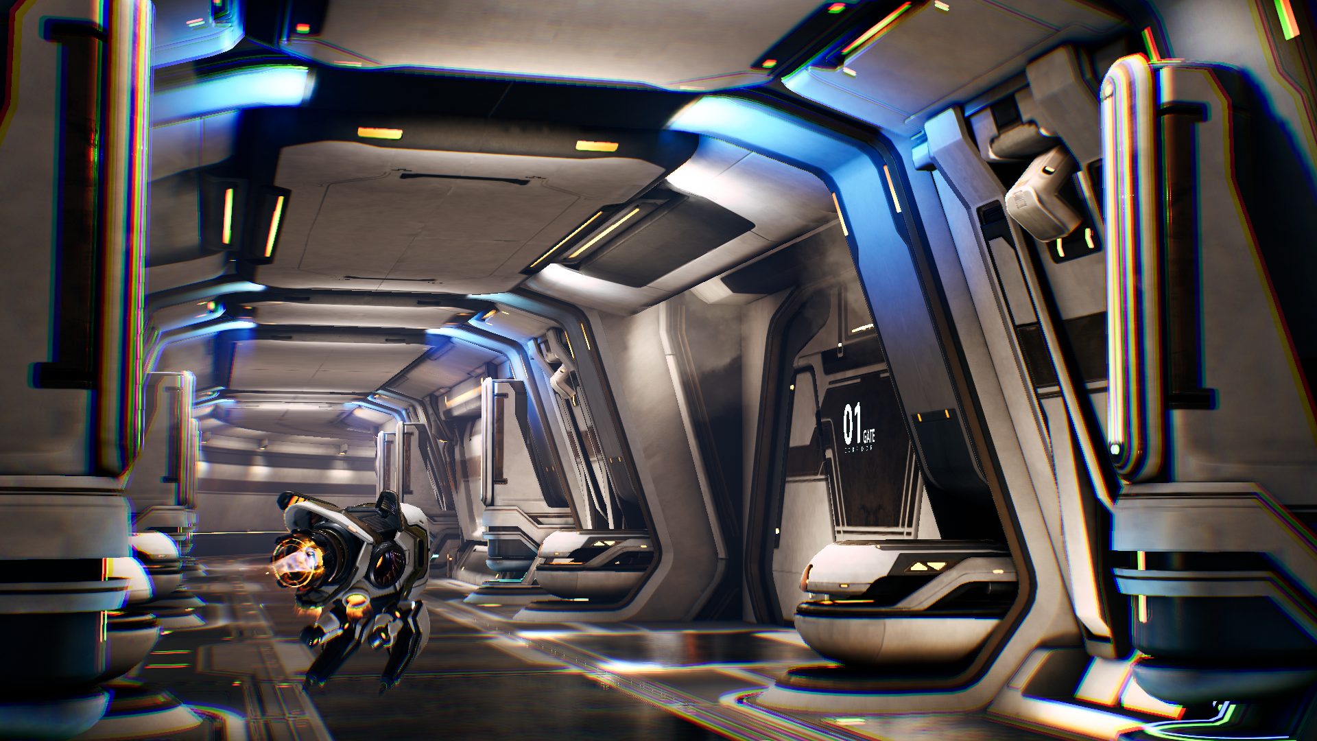 Image Alt Text:Project Moku corridor scene used as a controlled environment for comparing NFRU-generated and rendered frames