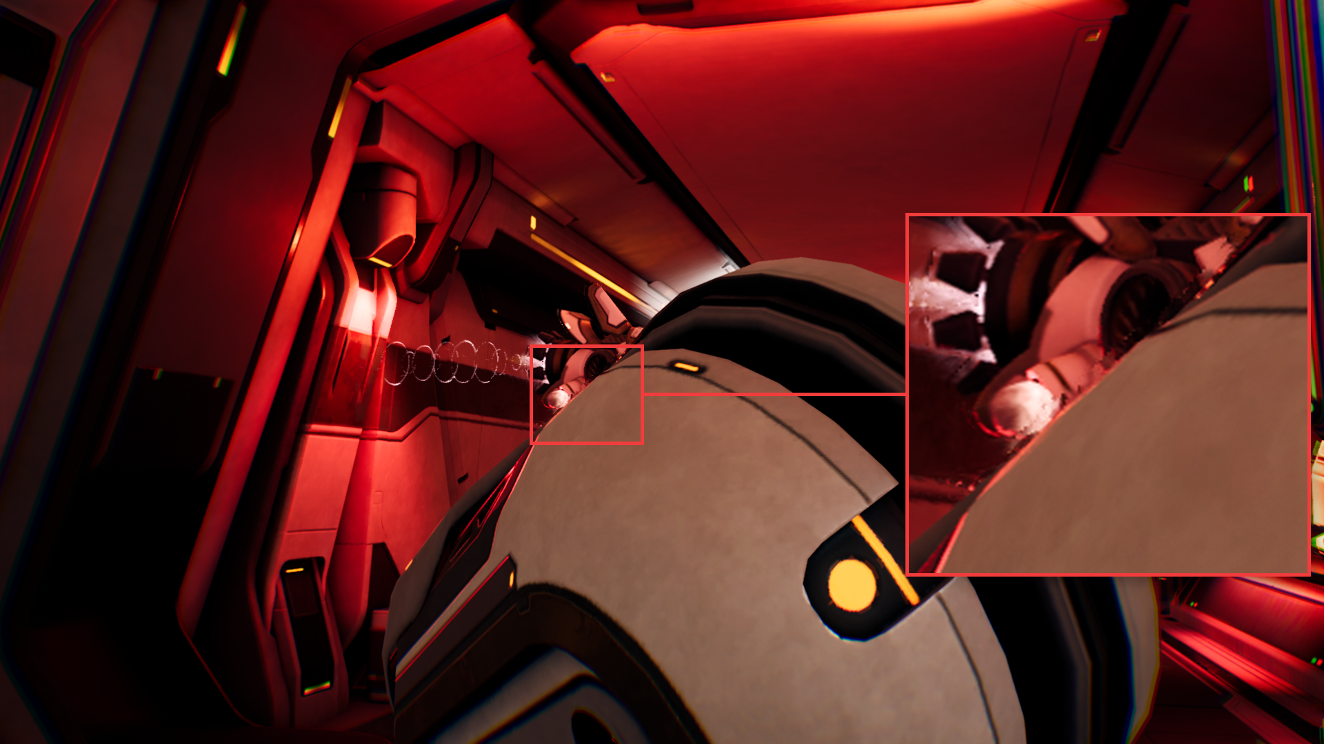 Image Alt Text:Close-up of the occlusion-in artifact with the problem area marked, showing blended pixels along the foreground edge in the generated frame