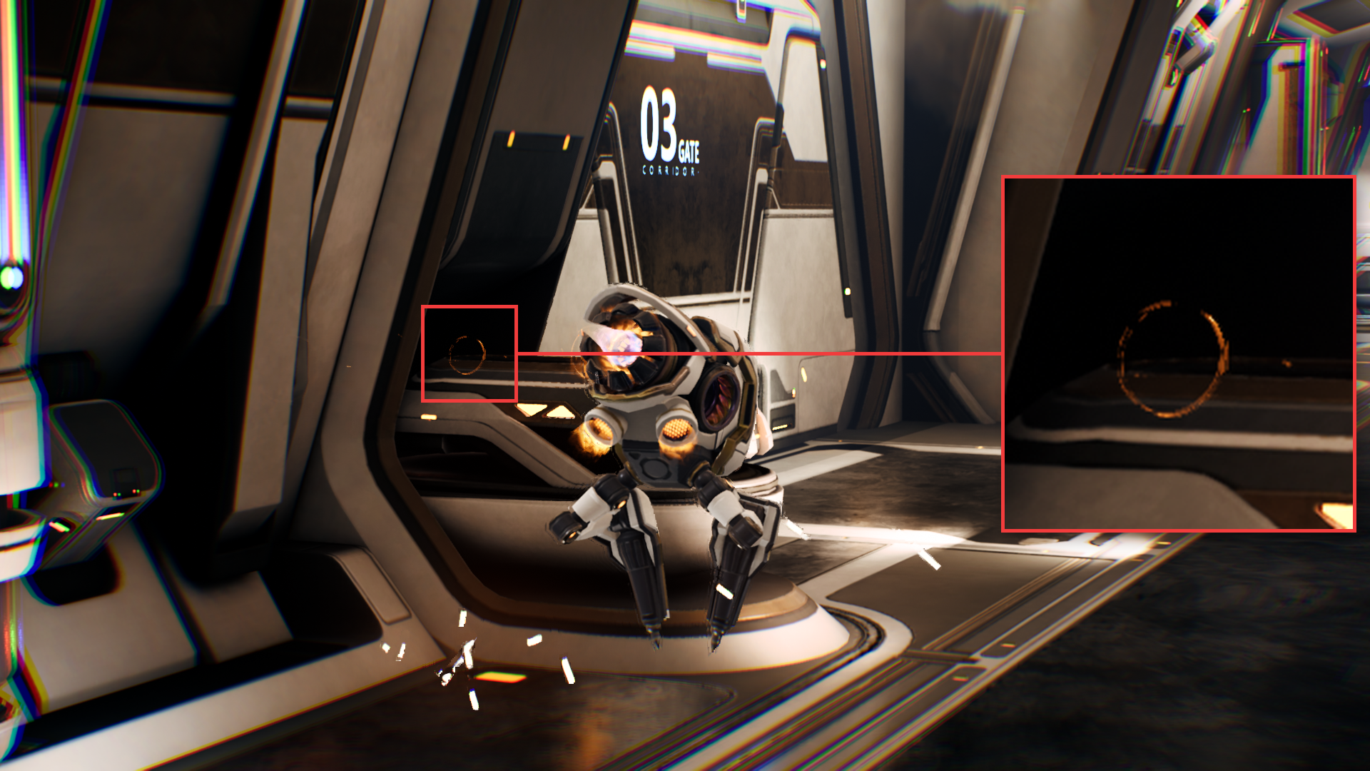 Image Alt Text:Marked particle blur area in the generated frame, with a zoomed inset showing the alpha-blended ring losing edge definition
