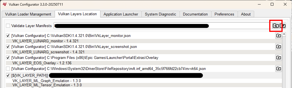 Image Alt Text:Add a user-defined Vulkan layer path in Vulkan Configurator