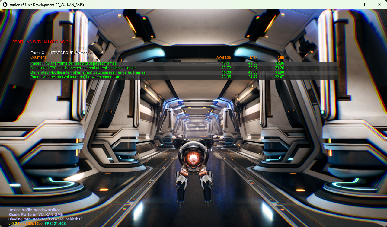Image Alt Text:Unreal console output from the stat FrameGen command