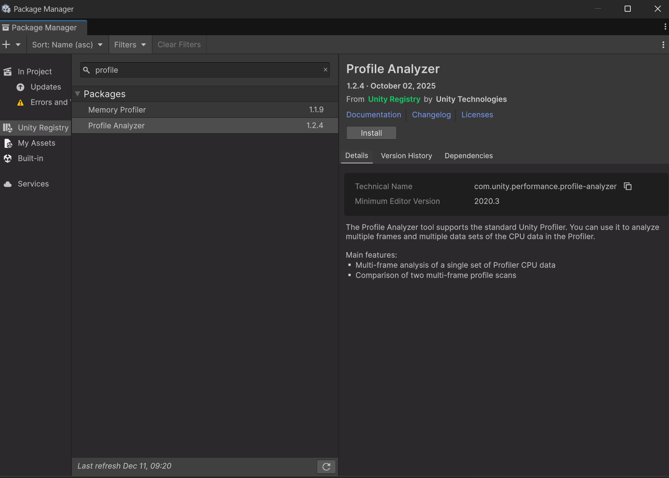 Image Alt Text:Package Manager showing Analyzer