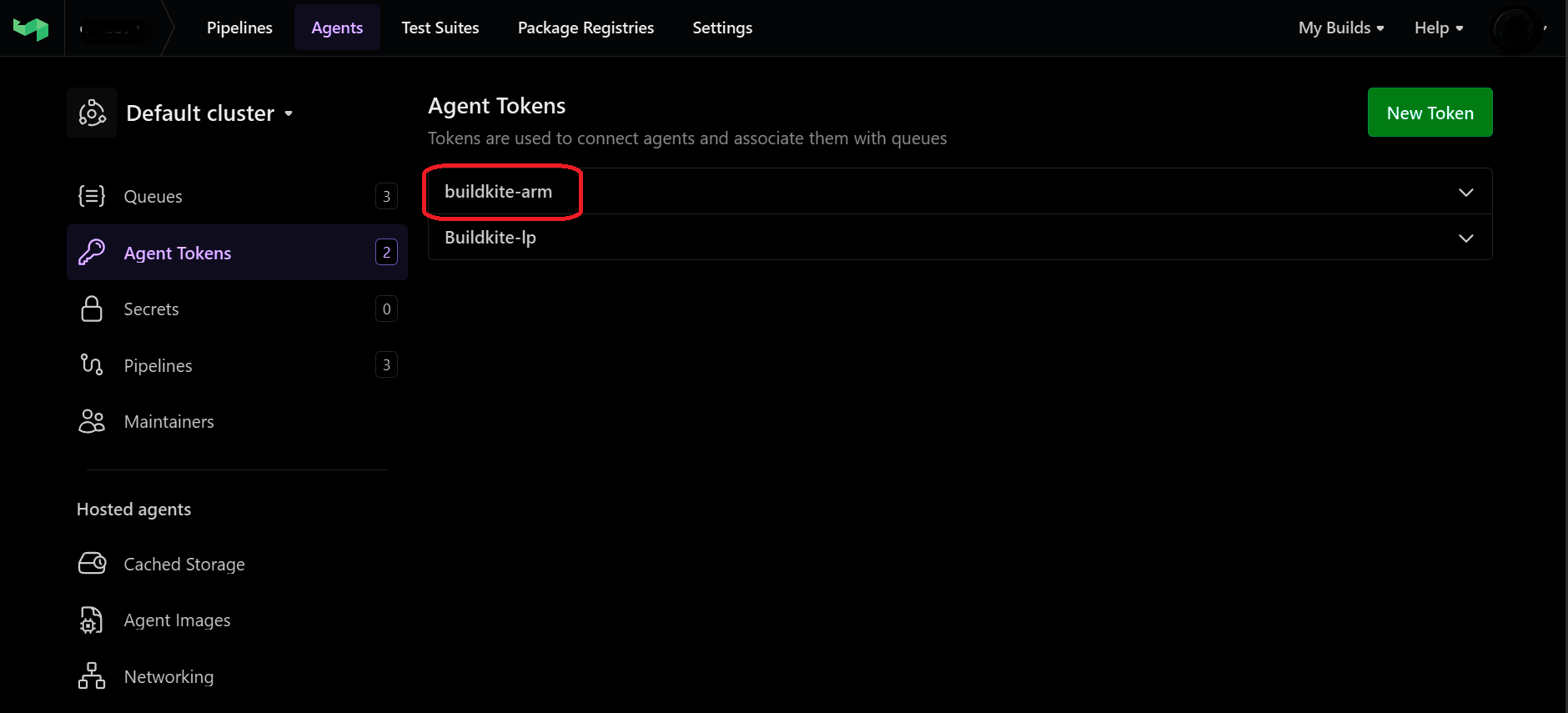 Create Buildkite agent token Image Alt Text:Buildkite Dashboard alt-text