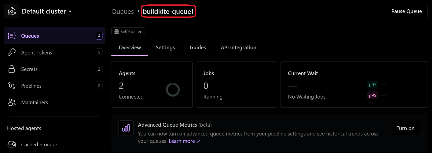 Create the Buildkite queue Image Alt Text:Buildkite Dashboard alt-text