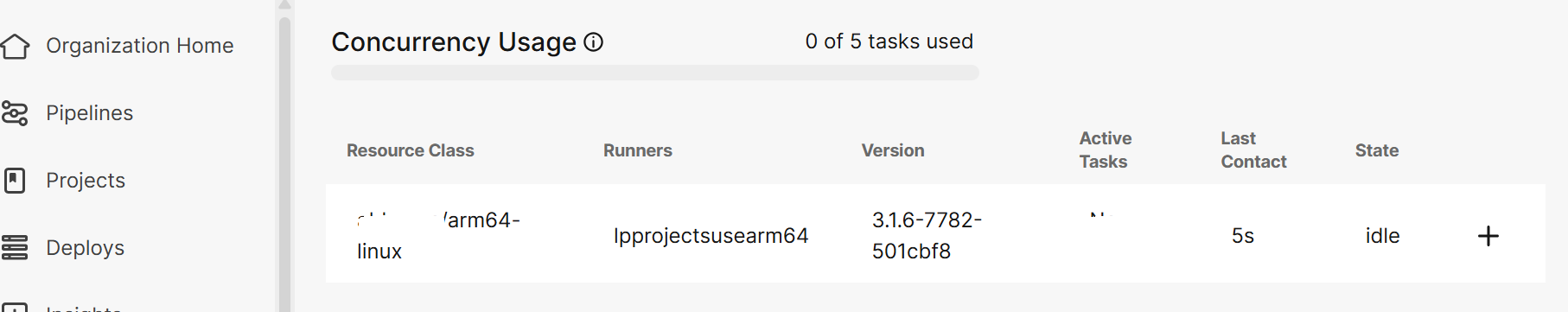 Image Alt Text:CircleCI dashboard showing self-hosted runner status. The main panel displays a list of registered runners, including runner name, status indicator showing active, last seen timestamp, and resource class. The interface uses a clean layout with navigation on the left and a white background. The overall tone is professional and informative. alt-text