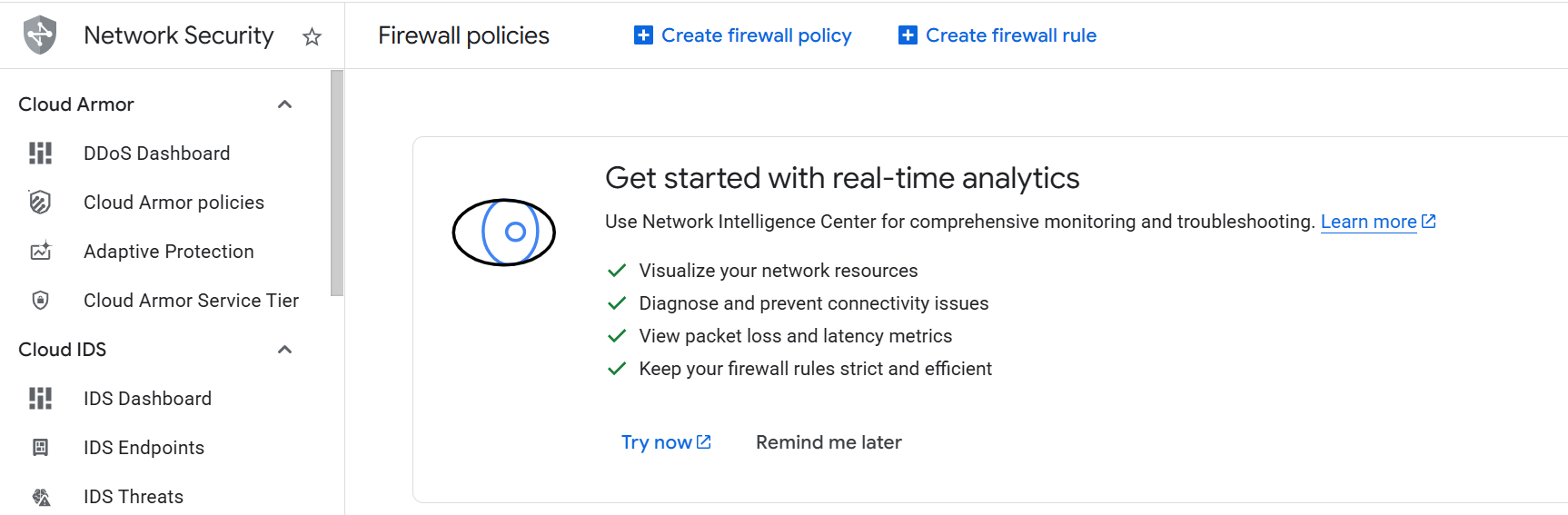 Image Alt Text:Google Cloud Console VPC Network Firewall page with Create Firewall Rule button highlighted alt-txt