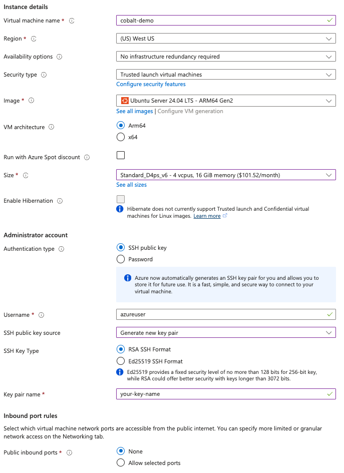Image Alt Text:Azure Portal – Basics tab for the VM wizard