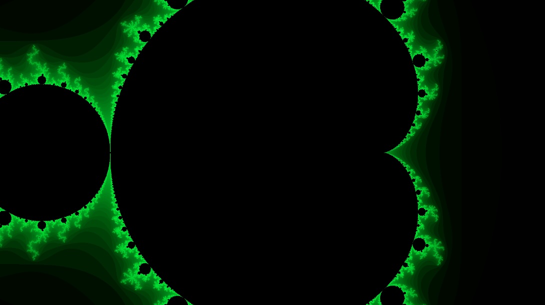 Image Alt Text:A rendered Mandelbrot set fractal in green showing the characteristic self-similar structure at maximum iterations. This is the baseline output you&rsquo;ll use for performance comparison.