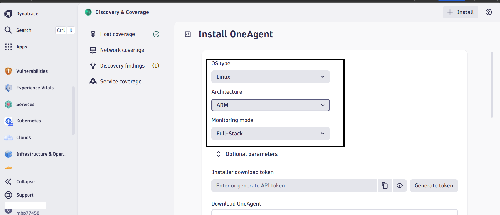 Image Alt Text:Dynatrace installer page showing ARM64 architecture selection