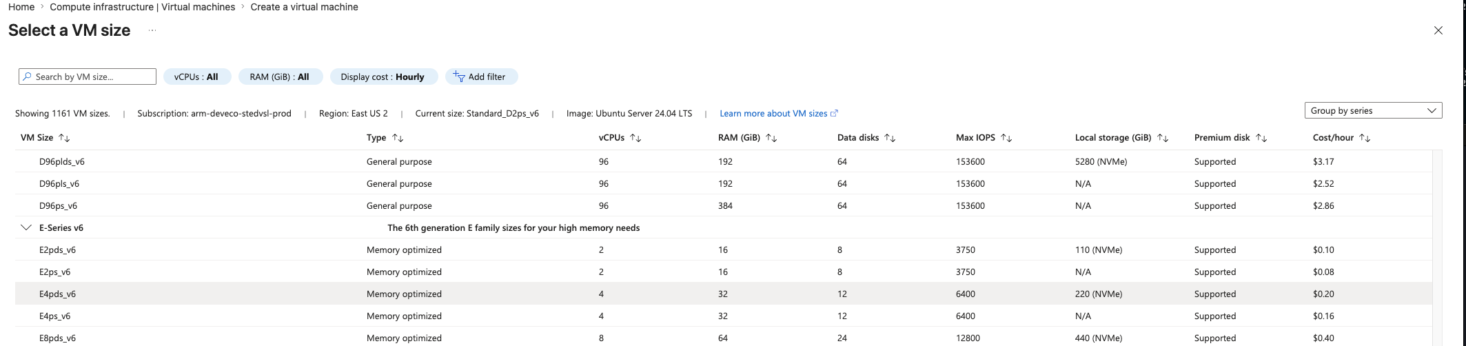 Image Alt Text:Screenshot of Azure portal VM creation options showing the Arm64 architecture and E4pds_v6 size selection for Cobalt 100. Confirm these fields so your VM runs on Arm hardware.