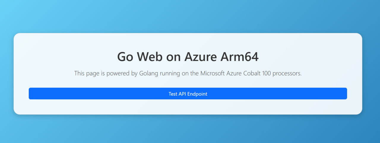 Image Alt Text:Go web server running on Azure Cobalt 100 Arm64 alt-text