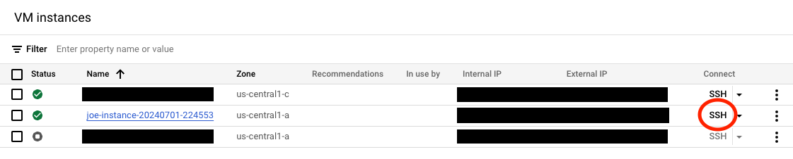 Image Alt Text:click the console button to SSH to the machine