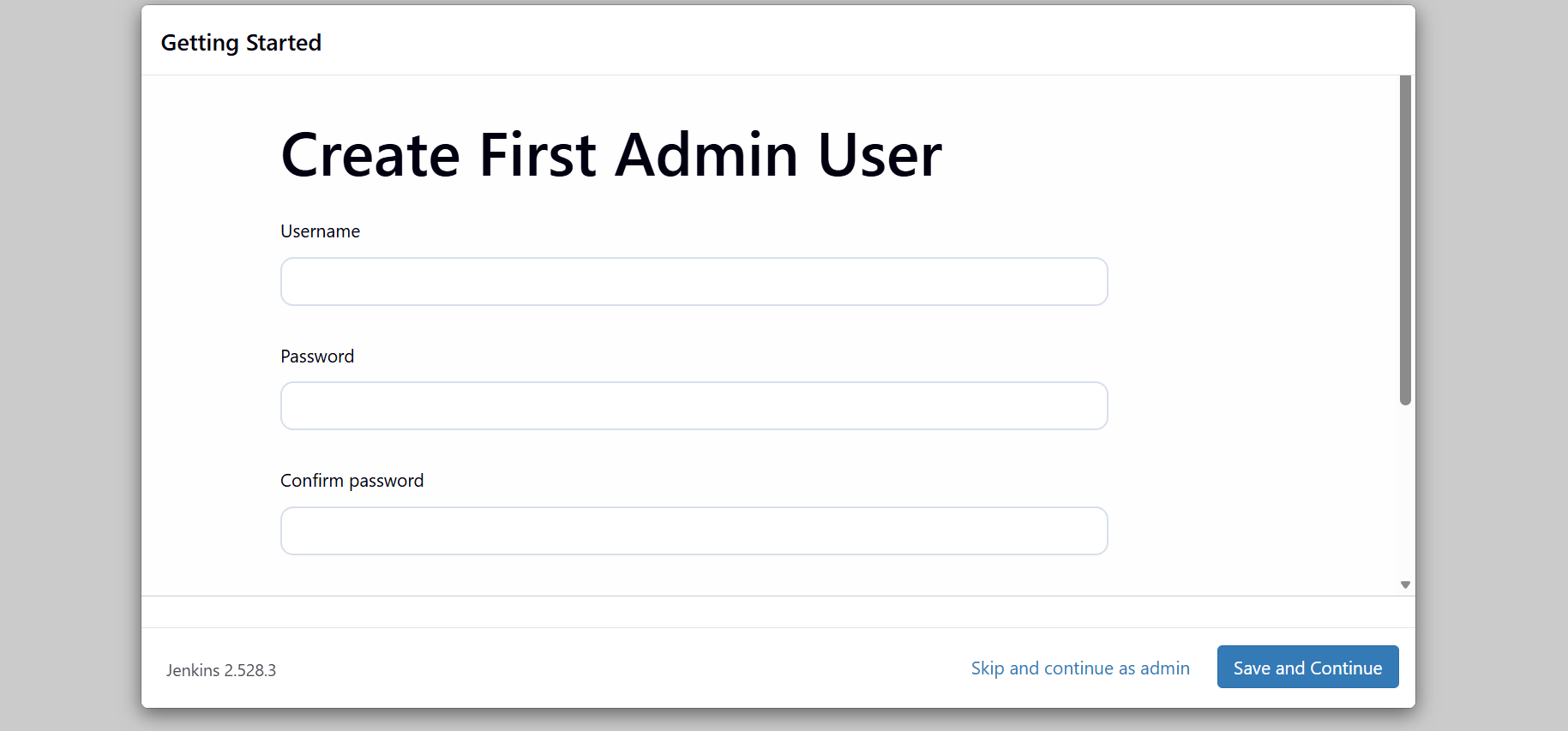 Image Alt Text:Jenkins user creation form with fields for username, password, full name, and email address alt-txt
