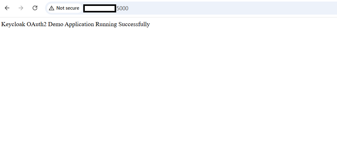 Image Alt Text:Flask OAuth2 demo application running on port 5000 and successfully authenticating through Keycloak on the Azure Cobalt 100-based Arm64 virtual machine, showing the logged-in username after OAuth2 authentication.