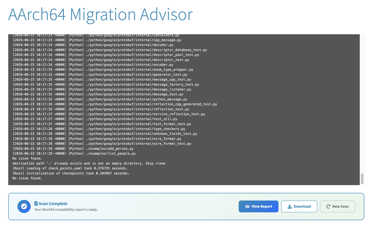Image Alt Text:Migrate-ease Web UI of scan result.