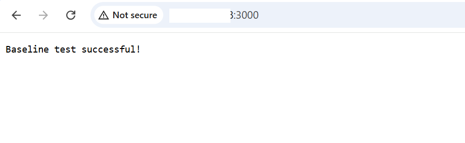 Browser displaying baseline test successful dialogue message Image Alt Text:Screenshot showing the browser displaying ‘Baseline test successful!’ from the Node.js HTTP server running on a Google Axion C4A Arm VM. alt-text