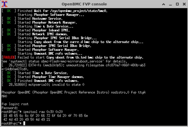 Image Alt Text:OpenBMC IPMI command output showing hexadecimal response alt-text