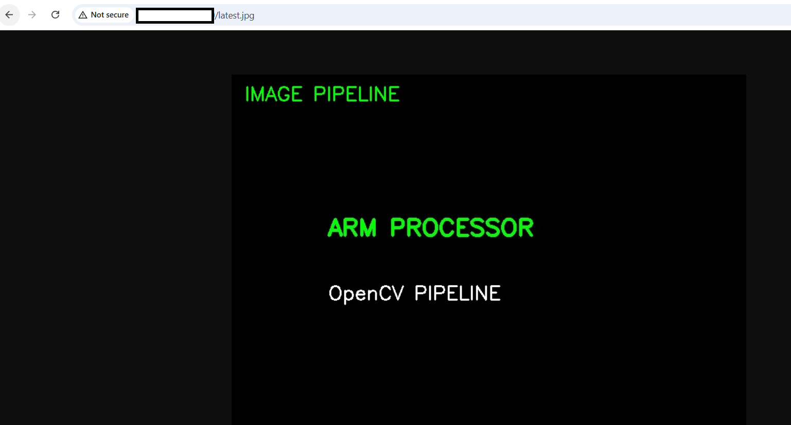 Image Alt Text:Processed image showing ARM PROCESSOR text with OpenCV transformations on Arm VM