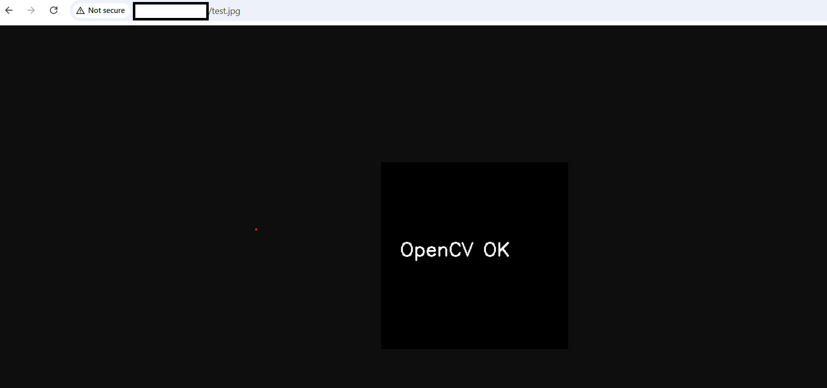 Image Alt Text:OpenCV test image showing &ldquo;OpenCV OK&rdquo; text rendered using OpenCV on Arm VM