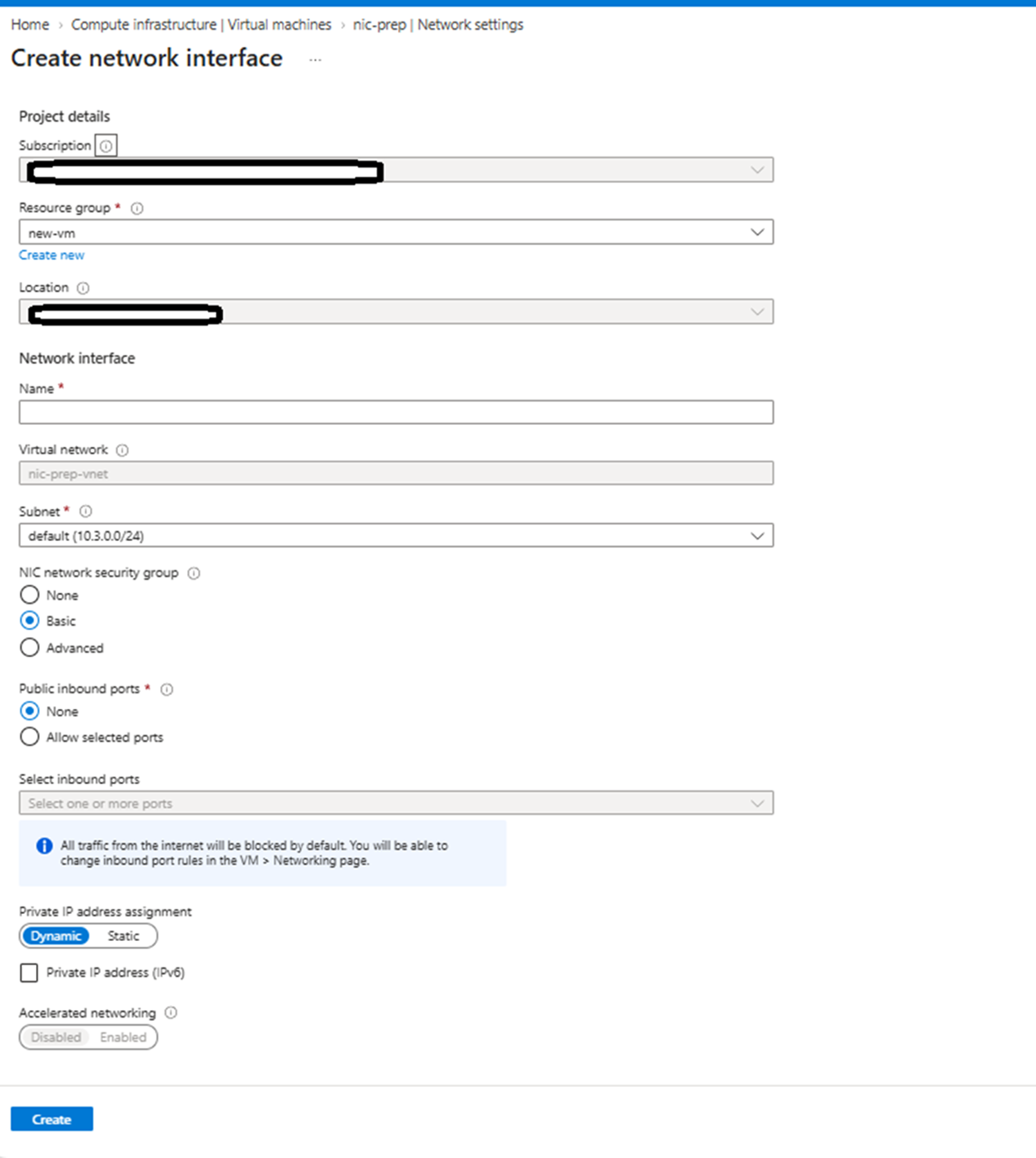 Image Alt Text:Azure Portal Networking settings showing the Attach network interface option selected in the Network settings panel
