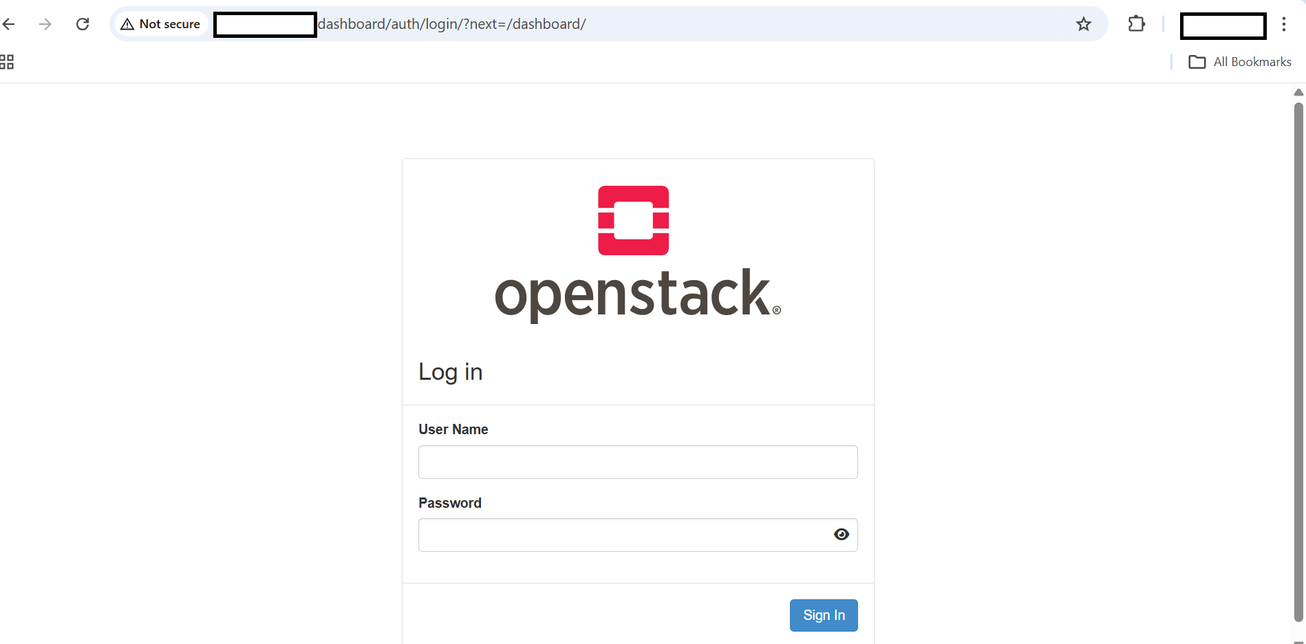 Image Alt Text:OpenStack Horizon login page showing username and password fields on the Azure Cobalt 100 VM