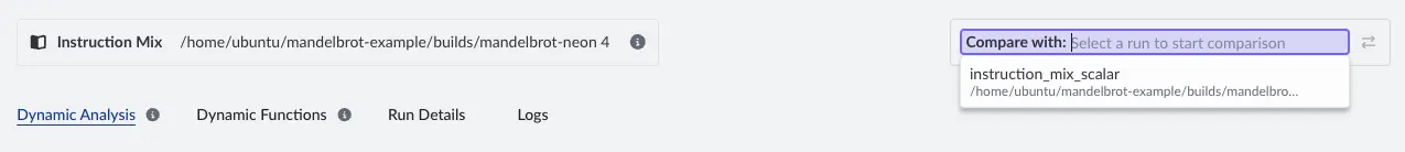 Image Alt Text:Arm Performix compare view selection box