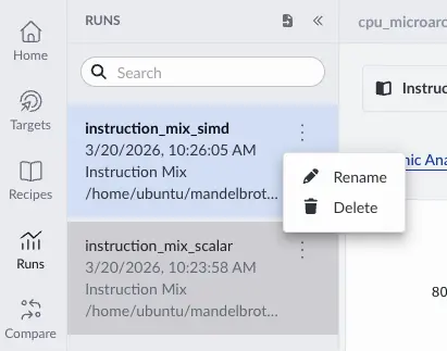 Image Alt Text:Arm Performix run renaming interface